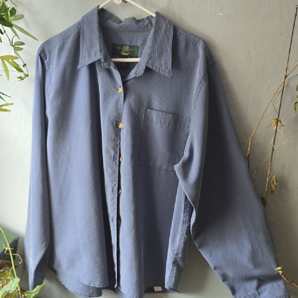 Vintage Y2k Orvis No Wrinkle Button Down Shirt Blue Micro Check Oversize Cut XL